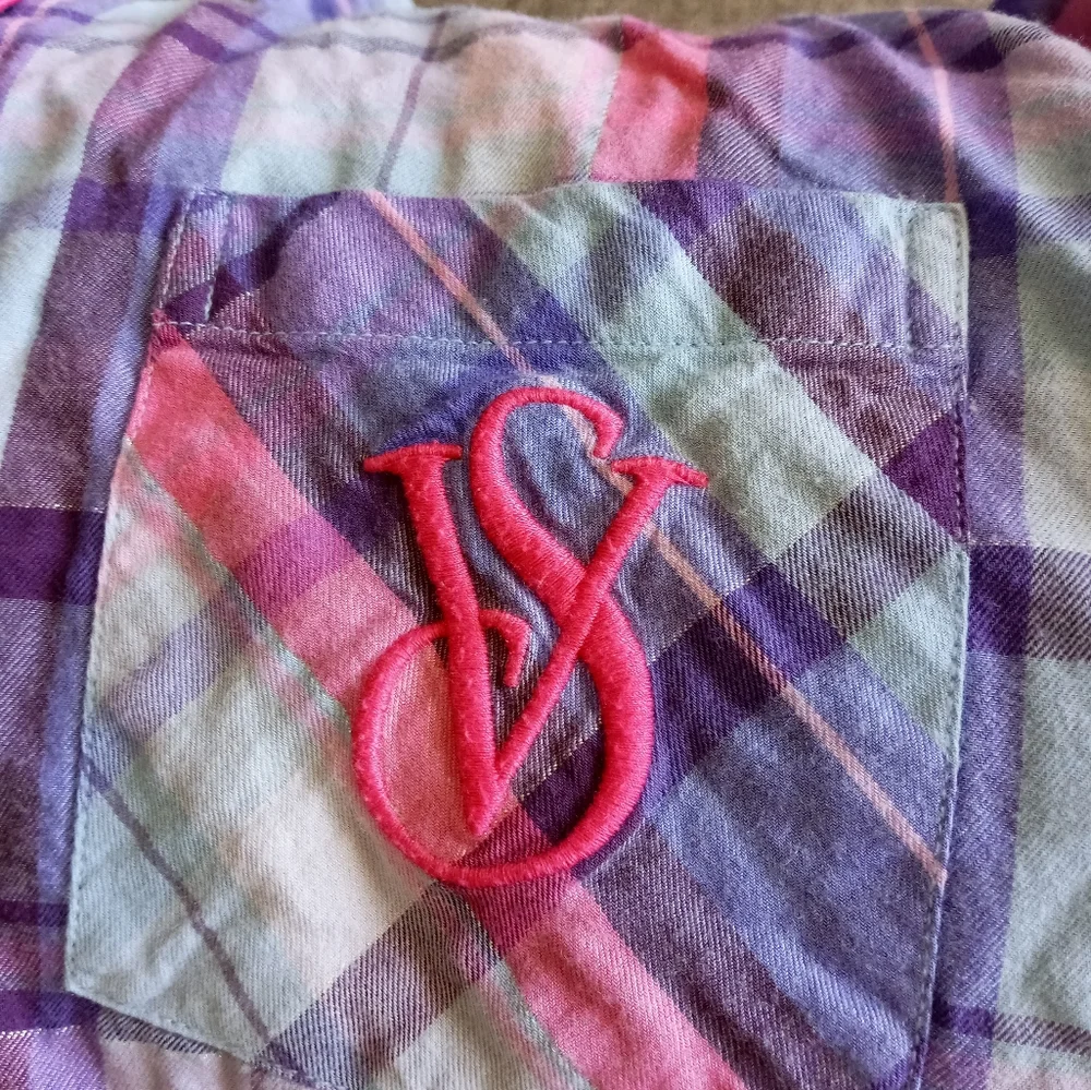 Victoria Secret plaid metallic pajama set size medium blue pale purple and blue